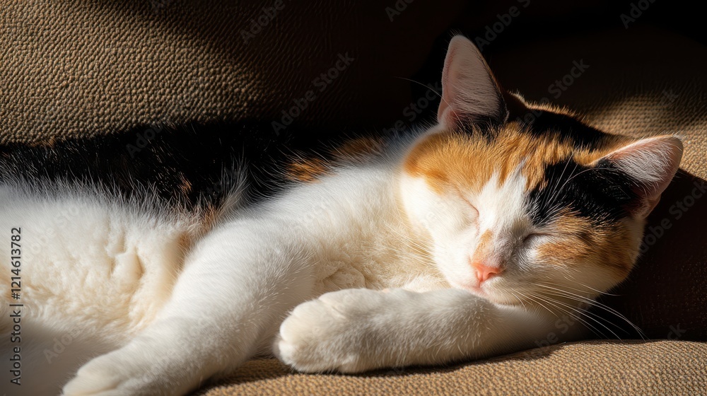 Cat Napping in Sunbeam with Soft Shadows and Warm Light Cat Napping in Sunbeam with Soft Shadows and Warm Light