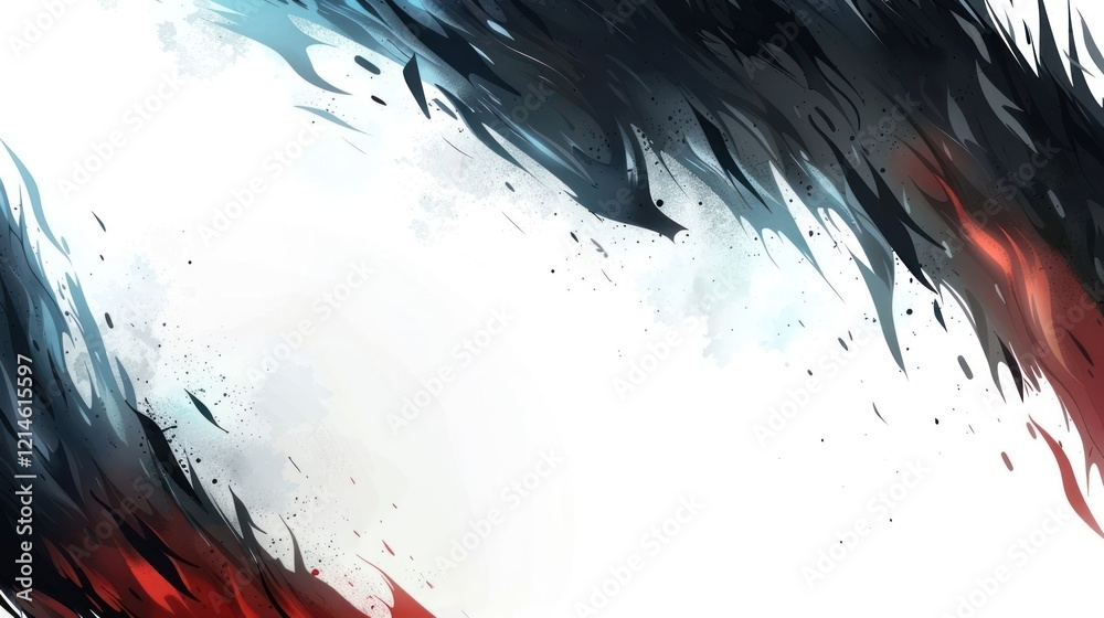 Abstract design featuring dynamic brush strokes in black, blue, and red against a white background Abstract design featuring dynamic brush strokes in black, blue, and red against a white background