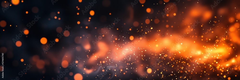 Obraz premium Glowing embers, dark background, sparks fly, fiery texture, design overlay