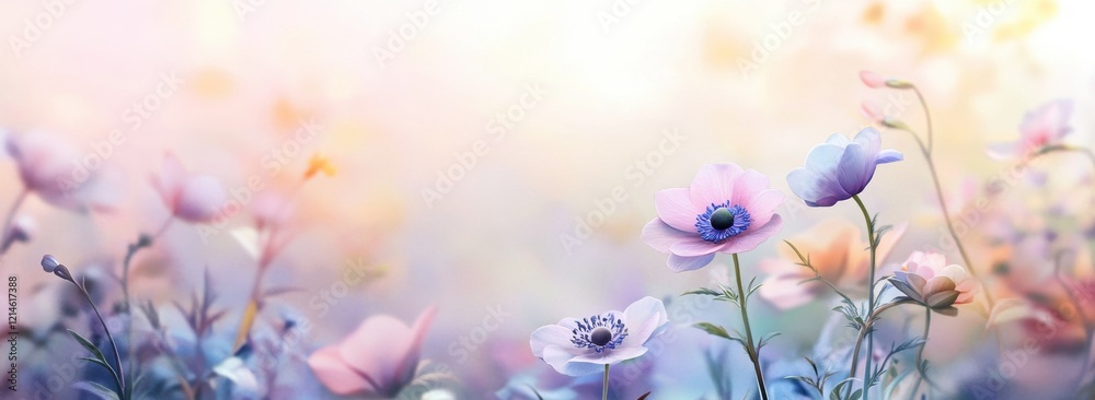 Obraz premium pastel floral background with Anemone flowers. 