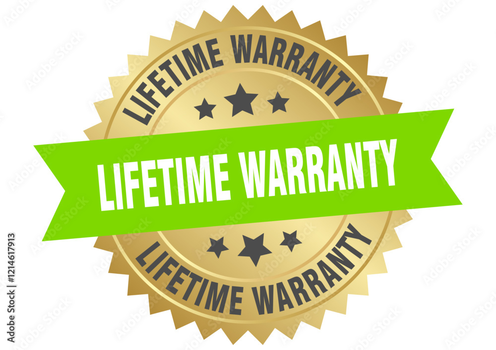 Obraz premium lifetime warranty. lifetime warranty round green and gold label isolated on transparent background