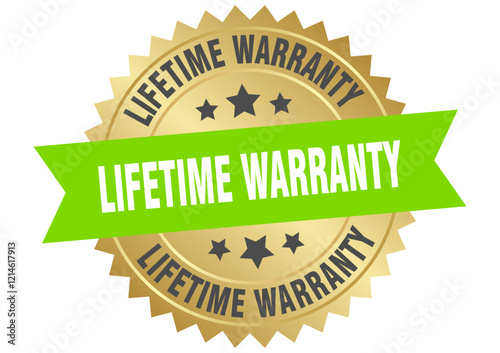 lifetime warranty. lifetime warranty round green and gold label isolated on transparent background