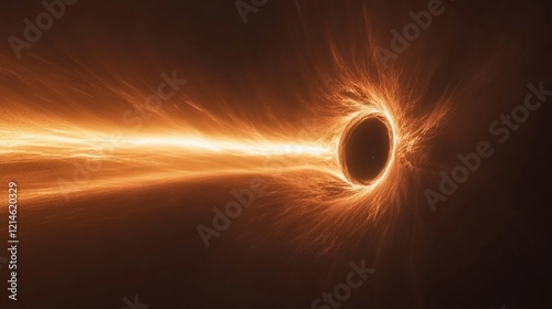 Abstract glowing cosmic portal with a trail of light in deep space illustration