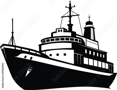 Icebreaker Ship silhouette,Arctic silhouette vector,Icebreaker Ship black  vector