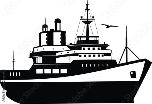Icebreaker Ship silhouette,Arctic silhouette vector,Icebreaker Ship black  vector