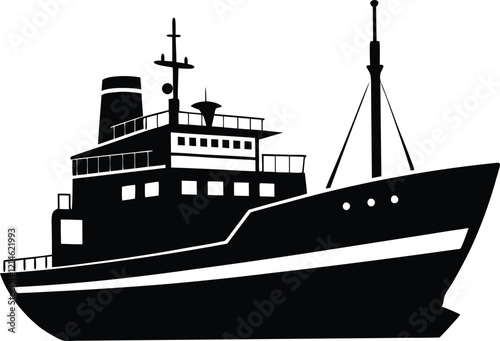 Icebreaker Ship silhouette,Arctic silhouette vector,Icebreaker Ship black  vector