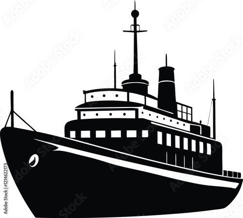Icebreaker Ship silhouette,Arctic silhouette vector,Icebreaker Ship black  vector