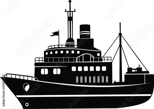 Icebreaker Ship silhouette,Arctic silhouette vector,Icebreaker Ship black  vector