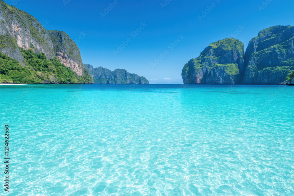 Fototapeta premium A beautiful blue ocean with mountains in the background