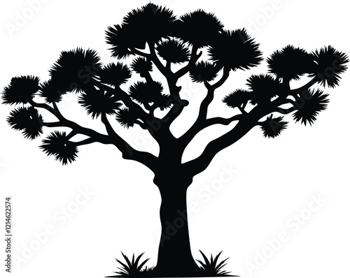 joshua tree silhouette,joshua trees silhouette illustration, cacti, agaves, and prickly pear