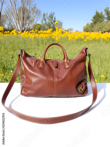 90s vintage brown leather hobo bag isolated on white photo