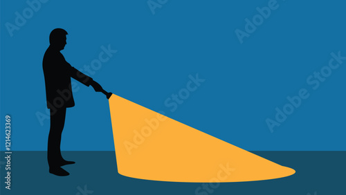 Silhouette of Man with Flashlight. Leadership and searching for solutions concept vector art