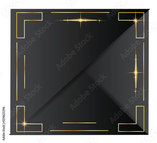 Shiny Golden Rectangles and Lines Frame on Black. Graphic design elements and resources concept vector art