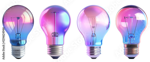 Holographic 3D light bulb white and transparent background