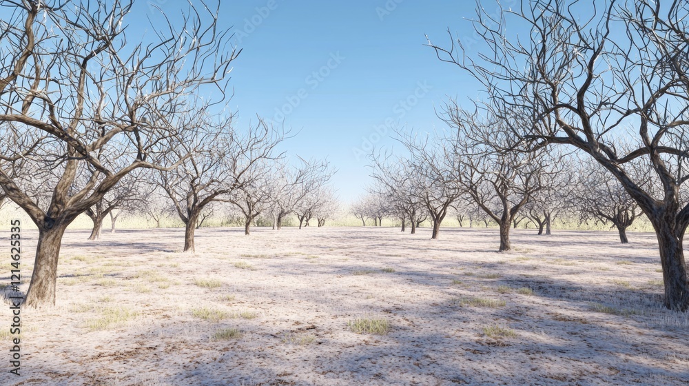 Winter Wonderland: Serene Orchard with Snow-Covered Ground and Delicate Branches - Cinematic Ultra-Detailed Image Winter Wonderland: Serene Orchard with Snow-Covered Ground and Delicate Branches - Cinematic Ultra-Detailed Image