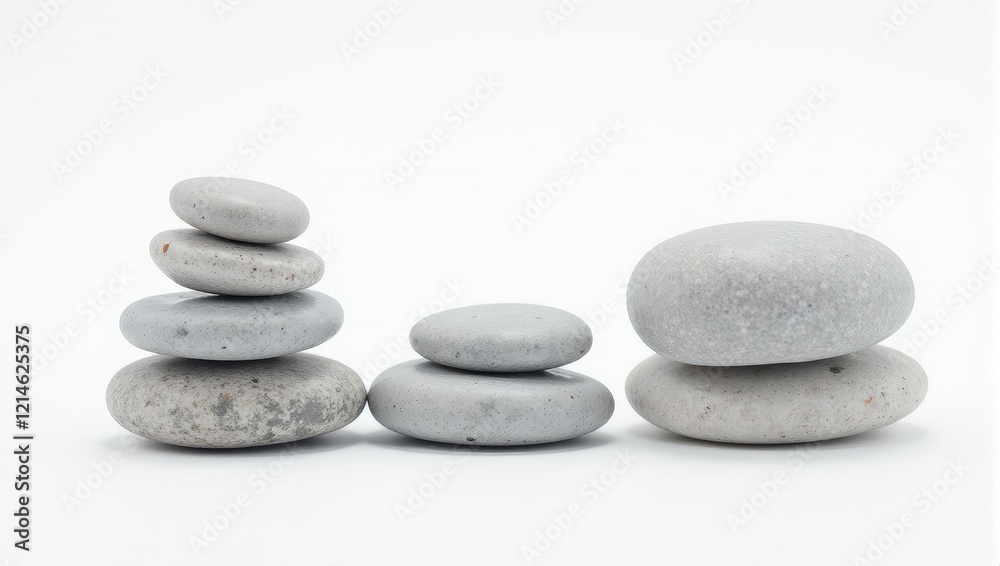 Five elegant gray pebbles, expertly stacked in varying sizes, rest gracefully on a polished surface. Each one adds to an intriguing visual harmony Five elegant gray pebbles, expertly stacked in varying sizes, rest gracefully on a polished surface. Each one adds to an intriguing visual harmony