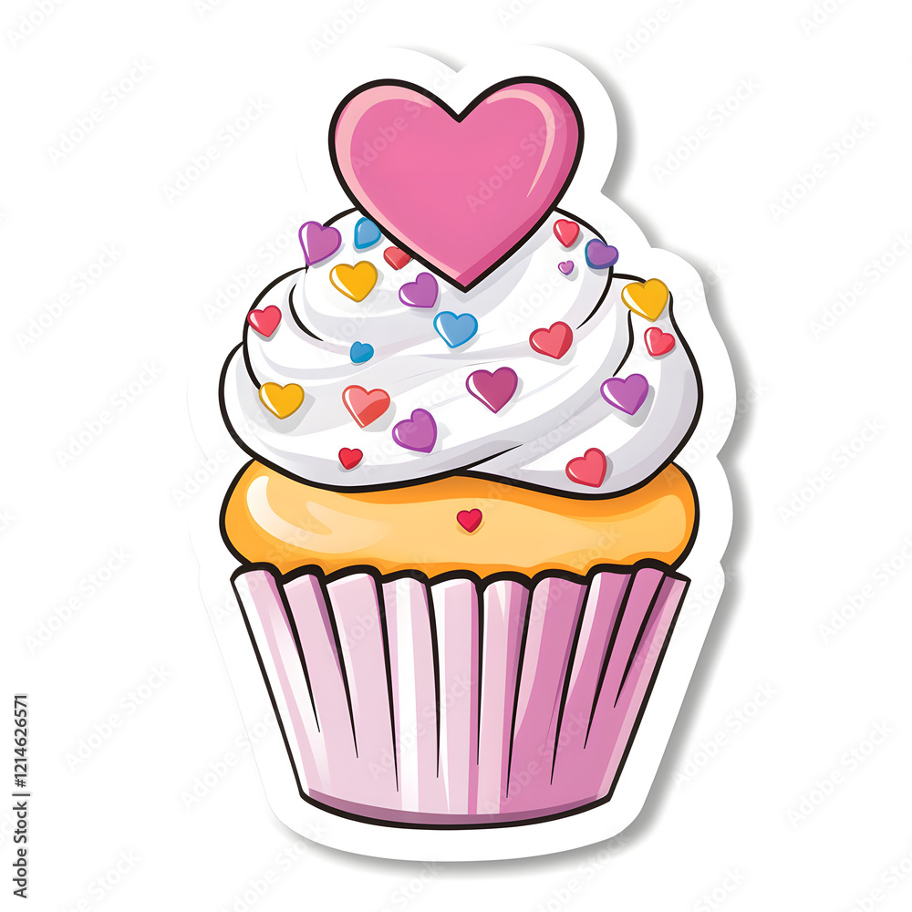 Whimsical Sticker Design Featuring a Cupcake with Heart Sprinkles Whimsical Sticker Design Featuring a Cupcake with Heart Sprinkles
