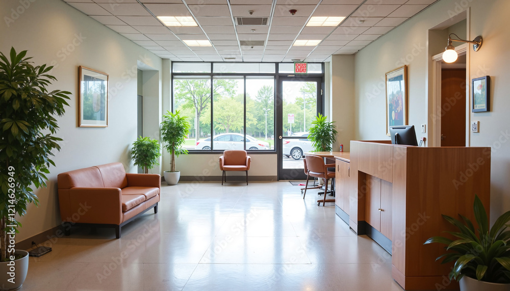 Veterinary Clinic Reception Area with Modern Design and Copy Space Veterinary Clinic Reception Area with Modern Design and Copy Space