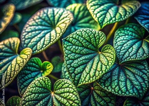 Siberian Ginseng Leaves, Eleutherococcus Senticosus, Botanical Collection, Medicinal Herb, Green Foliage photo