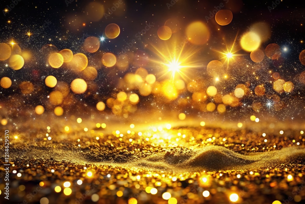 Abstract Gold Bokeh Lights on Black Background - Luxury Festive Sparkle Texture Abstract Gold Bokeh Lights on Black Background - Luxury Festive Sparkle Texture