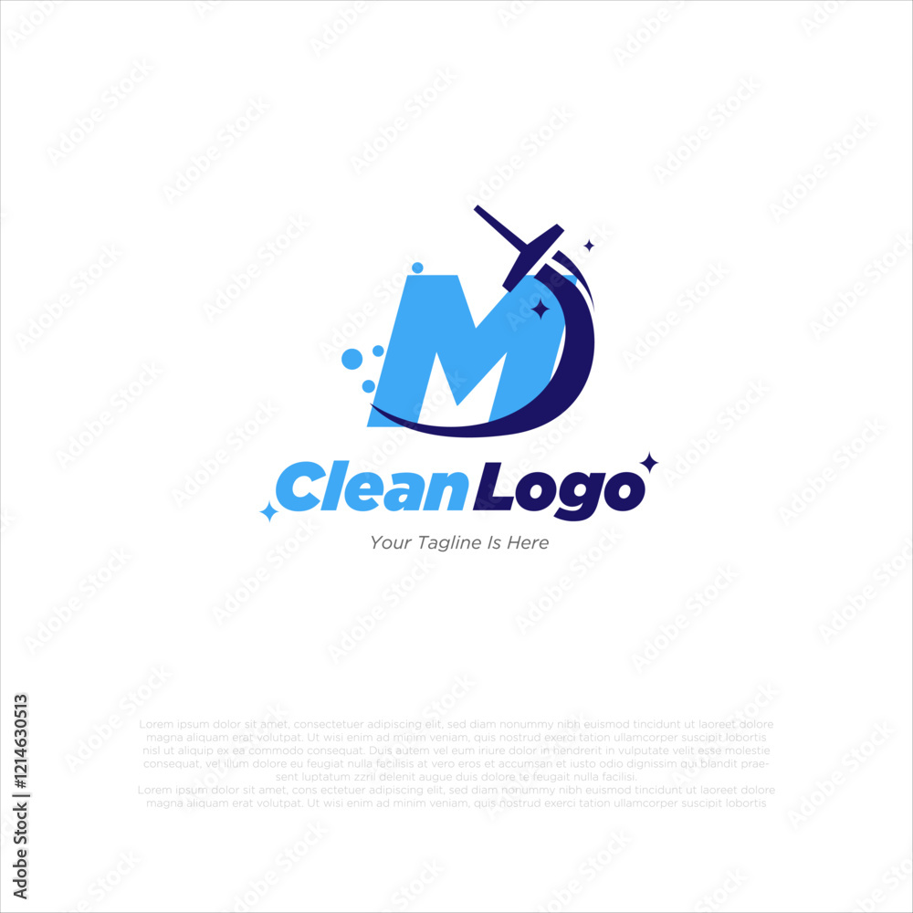 Letter M with windows cleaning logo and swoosh Letter M with windows cleaning logo and swoosh