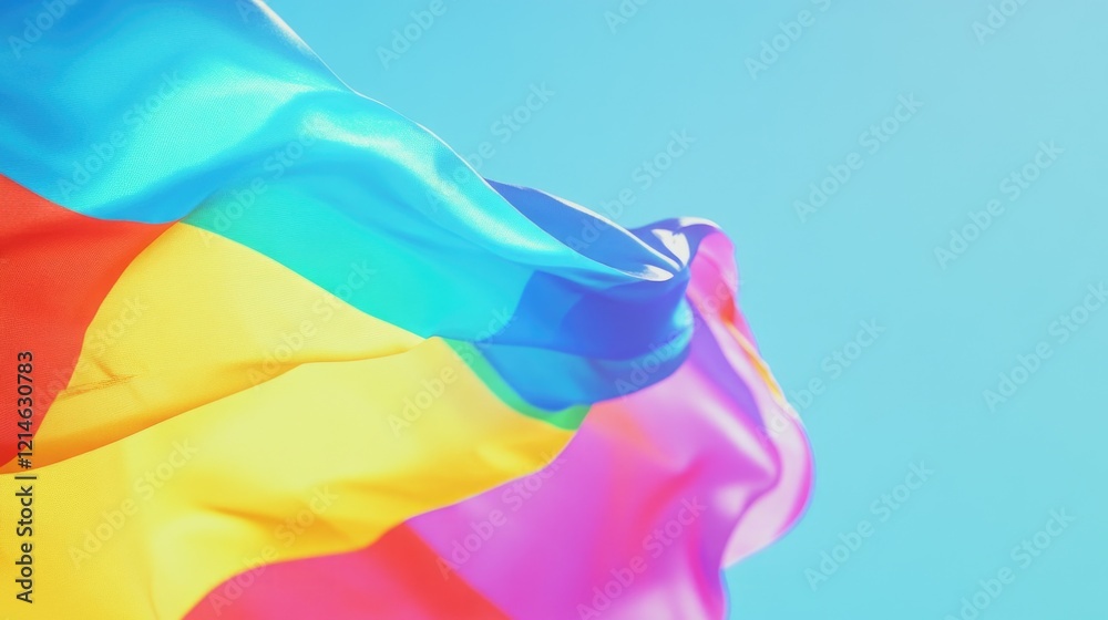 Fototapeta premium A colorful flag waving high in the air, perfect for depicting national pride or diversity celebrations
