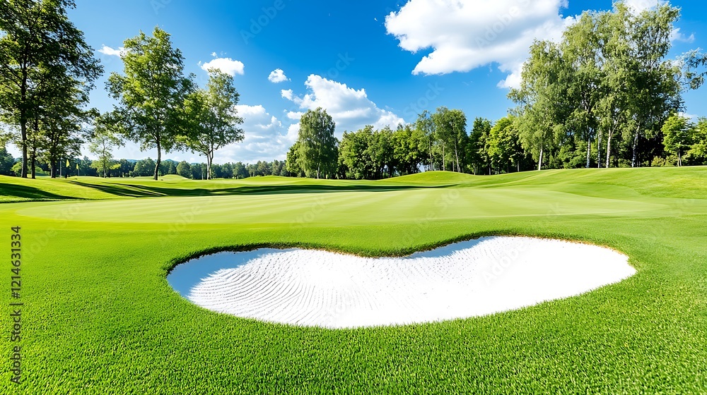 Idyllic Golf Course Green Fairway Sand Trap Summer Sky Idyllic Golf Course Green Fairway Sand Trap Summer Sky