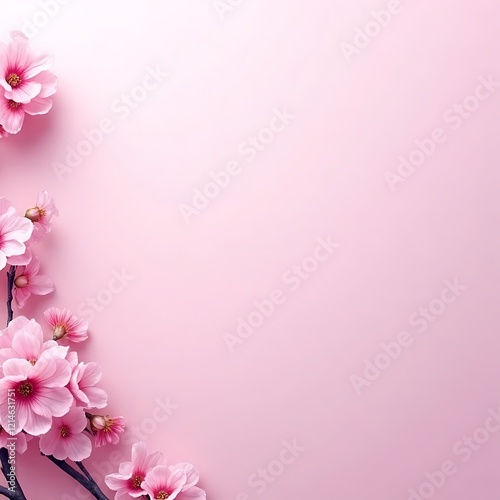 Pink Blossom Corner: Delicate pink cherry blossoms arranged artfully in a corner, creating a soft and elegant floral frame against a pale pink backdrop.
