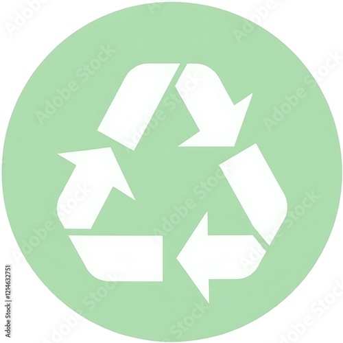 Recycle Symbol on Green Circle: A simple, clean design featuring the universal recycling symbol in crisp white against a soft mint green circular background.