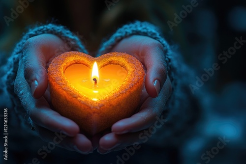 A person holding a lit candle in their hands, great for use in dark or intimate scenes