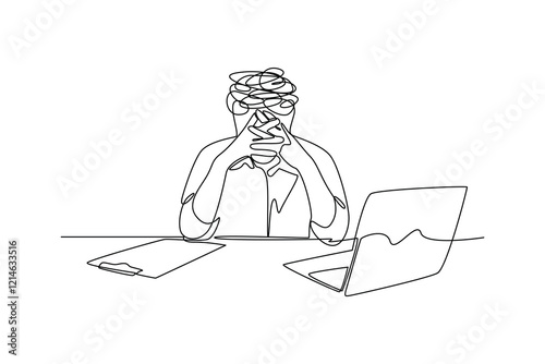 Simple Continuous line drawing of people work tired. critical thinking concept.