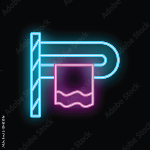 Bright neon icon of a towel dryer glowing on dark background