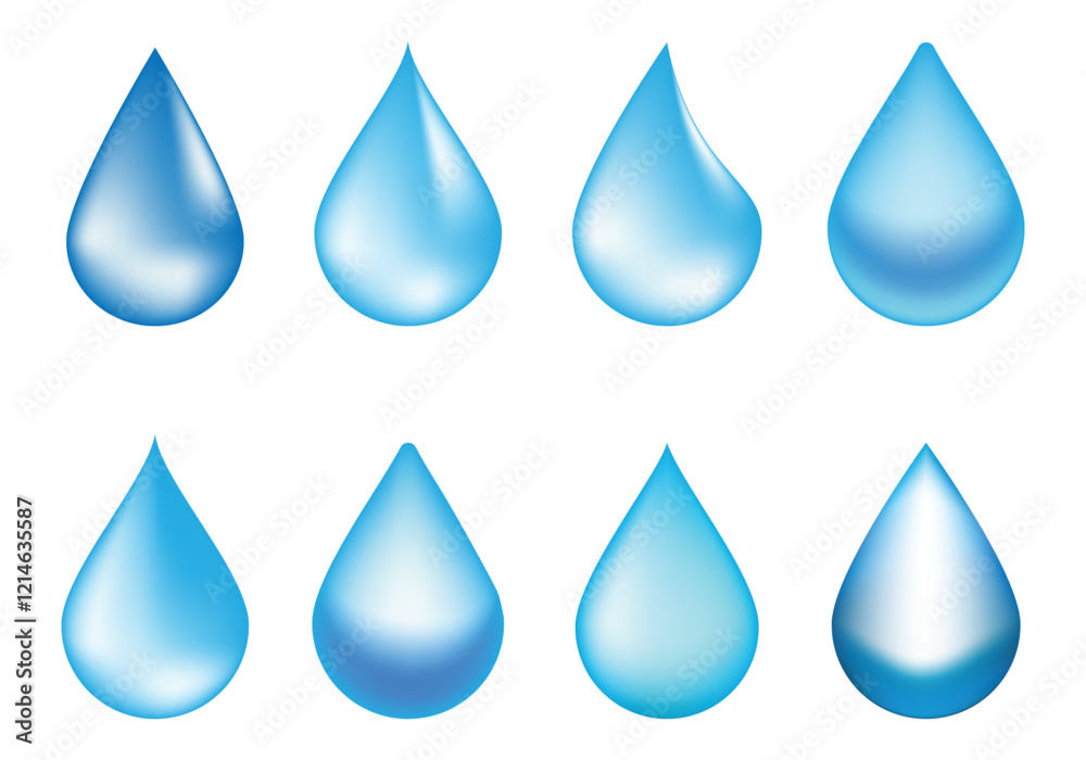 Blue shiny water drop icon set. Vector illustration Blue shiny water drop icon set. Vector illustration