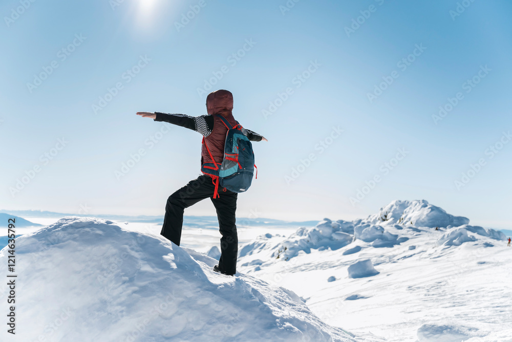 Senior man hiking in the winter mountain Senior man hiking in the winter mountain