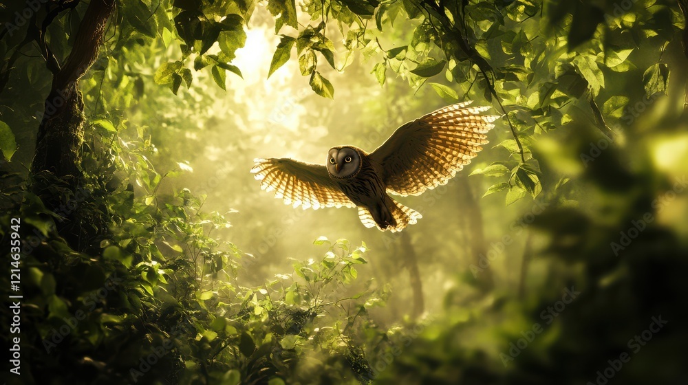 Fototapeta premium Gliding Through the Forest Canopy Under Natural Light