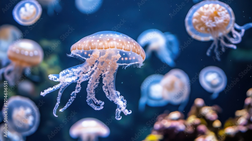 Naklejka premium Graceful Jellyfish Drifting in Vibrant Colors