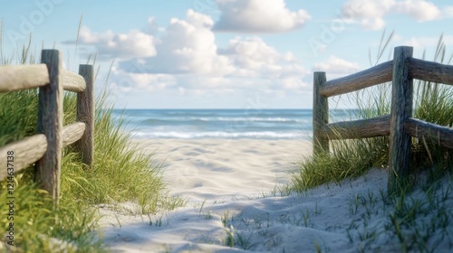 Scenic Pathway Through Grass Leading to Serene Ocean View