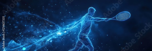 Energetic Tennis Serve, Blue Abstract Background