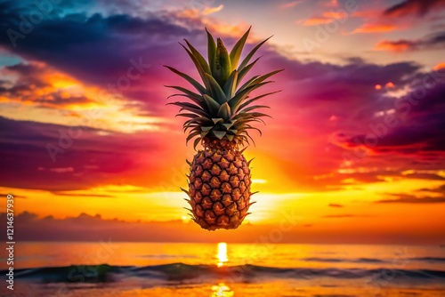 Silhouette of Pineapple Soaring: Tropical Fruit in Mid-Air, Freshness and Exoticism photo