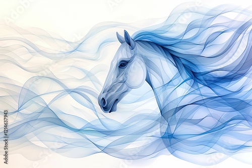 Intricate Full-Length Depiction of a Horse Illustrated in Traditional Chinese Ink Wash Painting Style Showcasing Delicate Brushwork and Flowing Lines