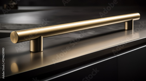 modern door handle with a matte black finish, mounted on a polished wooden door