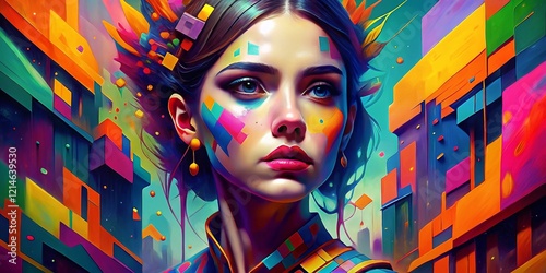 Abstract Kandinsky-Inspired Female Torso: Vibrant Digital Art, Ultra-Realistic 3D, 16K Resolution