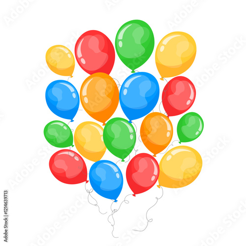 Multicolored inflatable balloons. Red, orange, yellow, blue. Set of balloons