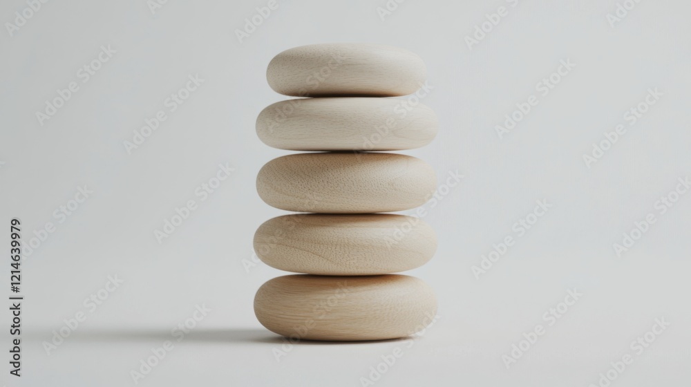 Stacked light-beige wooden discs on white background. Stacked light-beige wooden discs on white background.