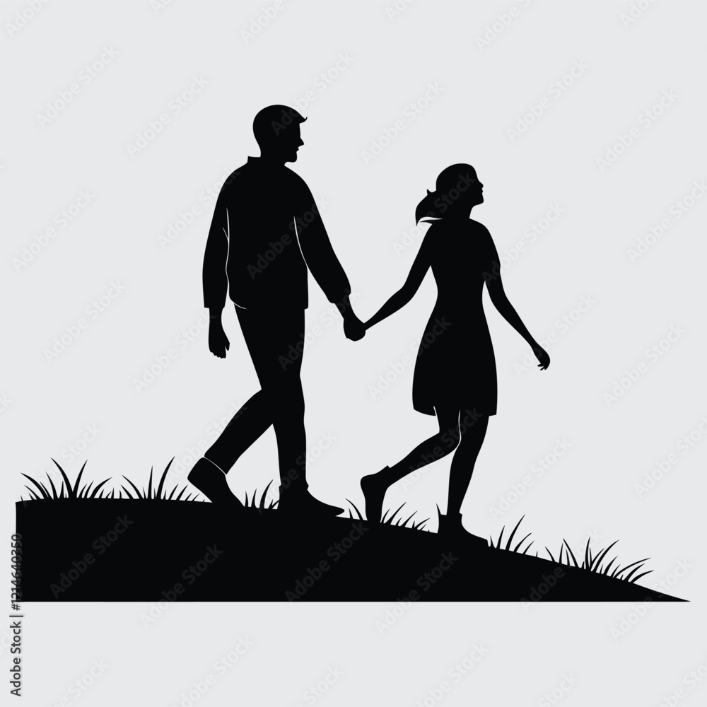 A couple walking image silhouette vector art and illustration A couple walking image silhouette vector art and illustration