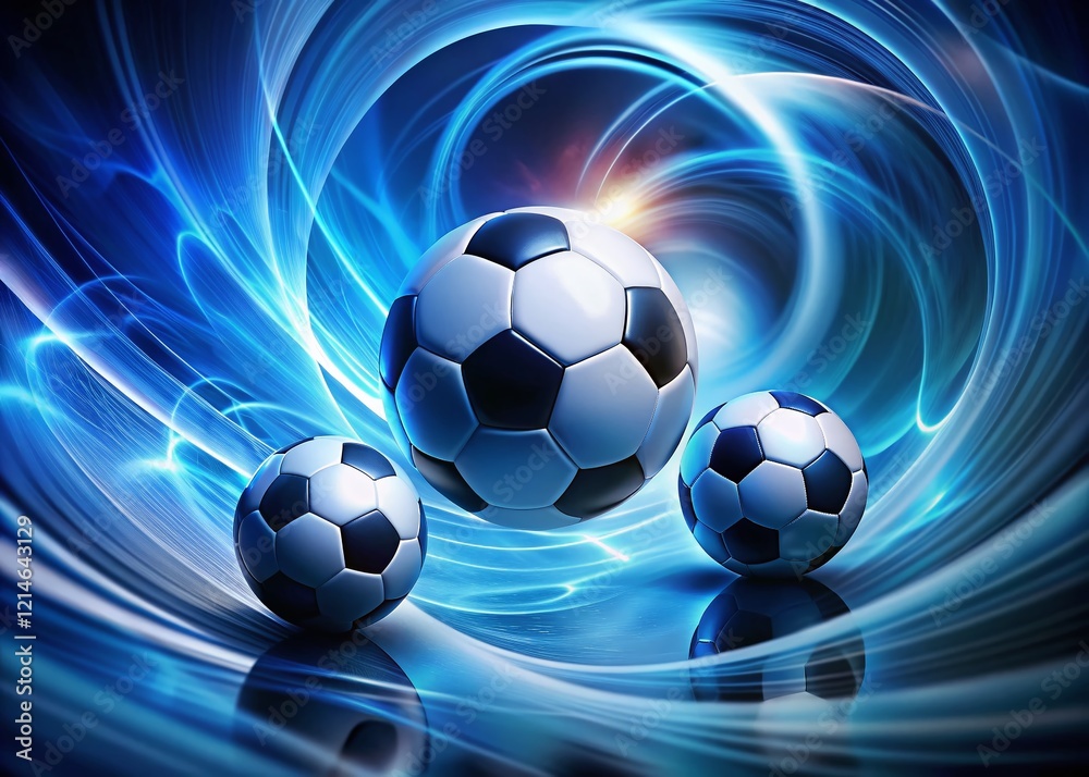 Silhouette Soccer Balls on Vibrant Blue Abstract Background - Stock Photo Silhouette Soccer Balls on Vibrant Blue Abstract Background - Stock Photo