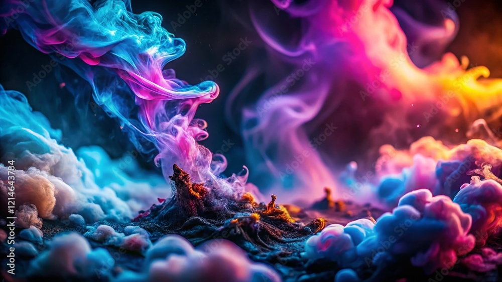 Fototapeta premium Abstract Macro Smog Leak: Blue Magenta Steam Blend, Sorcery Spell Art Background