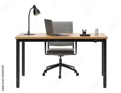 Office desk with lamp table isolated on transparent or white background