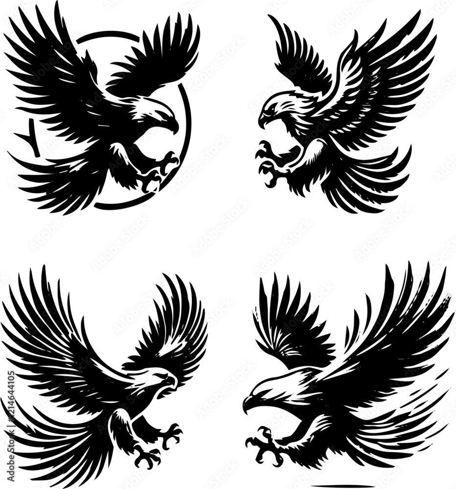 Obraz premium wagle, eagle flying, eagle silhouette, eagle silhouette set, eagle flying set