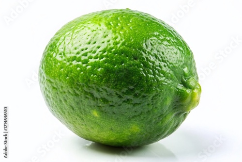Single Lime, Isolated, White Background - Fresh Citrus Fruit Stock Photo